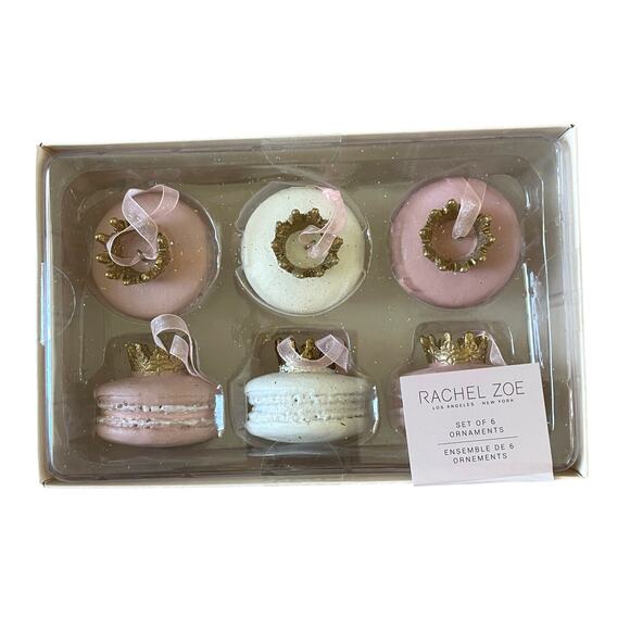 RACHEL ZOE Gold Crown Pastel Macaron Ornament Set of 6 Valentines Day Decor New - Picture 16 of 16